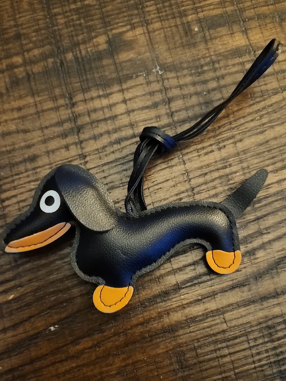 Dachshund Leather Bag Charm with Orange Accents